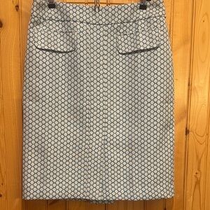 Ann Taylor Blue and White Geometric Pencil Skirt